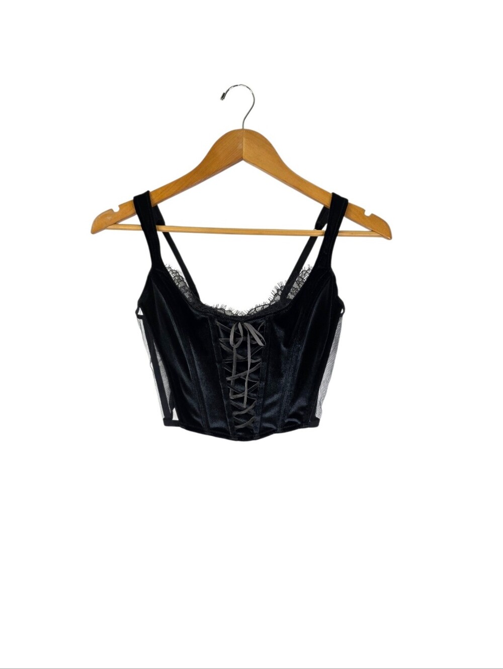 Victoria Secrets DREAM ANGELS Velvet Lace Up Corset Bra‎ Crop Top  NEW Black